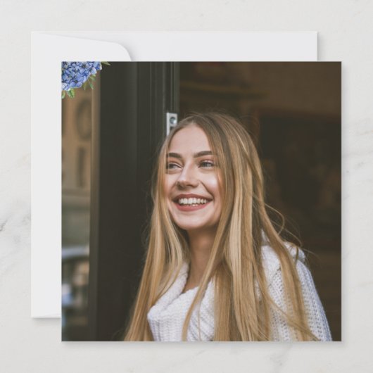 18誕生日ライトブルーアジサイ写真パーティー 招待状 (裏面)