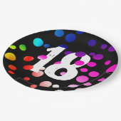 18誕生日レインボンドットオンブラック ペーパープレート (アングル)