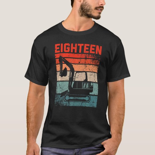 18誕生日レトロ掘削機建築車両 Tシャツ (正面)