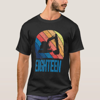 18誕生日レトロ掘削機建築車両 Tシャツ