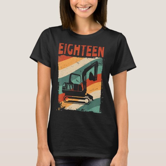 18誕生日レトロ掘削機建築車両 Tシャツ (正面)
