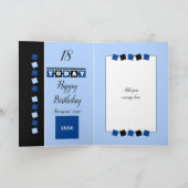 18誕生日名date blue white photo カード (内部)