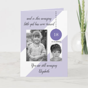 18誕生日名date purple white photo カード