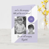 18誕生日名date purple white photo カード (黄色い花)