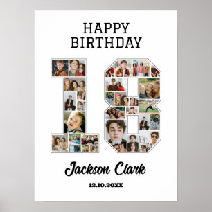 18誕生日周年記念Number 18フォトコラージュ ポスター
