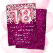 18誕生日招待状ガールマゼンタピンクグリッター 招待状