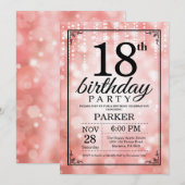 18誕生日招待状ピンクグリッター 招待状 (正面/裏面)