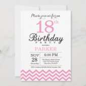 18誕生日招待状ピンクシェブロン 招待状 (正面)