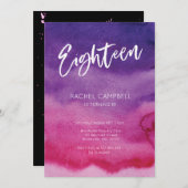 18誕生日招待状ピンクパープルウォーターカラー 招待状 (正面/裏面)