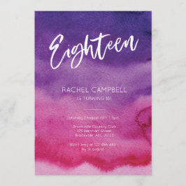 18誕生日招待状ピンクパープルウォーターカラー 招待状