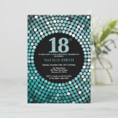 18誕生日招待状ブラックアンドティール（緑がかった色）グリッター 招待状 (スタンド正面)