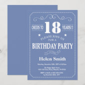 18誕生日招待状ブルーとホワイト 招待状 (正面/裏面)