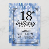 18誕生日招待状ブルーグリッター 招待状 (正面/裏面)