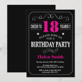18誕生日招待状ホットピンクブラックシャルボード 招待状 (正面/裏面)