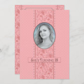 18誕生日招待状、ピンクフェミニンと写真 招待状 (正面/裏面)