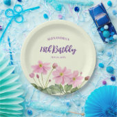18誕生日水彩ピンクアネモ日本のネ ペーパープレート (パーティー)