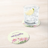 18誕生日水彩ピンクアネモ日本のネ ラウンドペーパーコースター (インサイチュ)