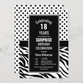 18誕生日白黒サプライズパーティー 招待状 (正面/裏面)