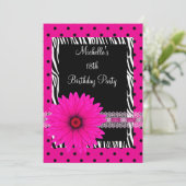 18誕生日白黒ゼブラピンク斑花 招待状 (スタンド正面)