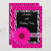 18誕生日白黒ゼブラピンク斑花 招待状 (正面/裏面)