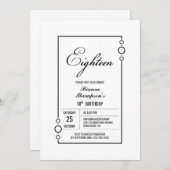 18誕生日白(黒フレームパーティー) 招待状 (正面/裏面)