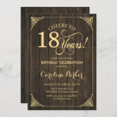18誕生日素朴 – 木材金ゴールド 招待状 (正面/裏面)