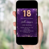 18誕生日紫のバラ金ゴールドきらめき 招待状