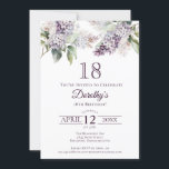 18誕生日紫春薄紫花 招待状<br><div class="desc">柔らかい水の色の紫のライラックは春のかわいらし18th誕生日の招待を作成する。このタイポグラフィは、ヴィンテージ、レトロな雰囲気を加える。すべての文字は編集可能なので、正しいトーンを設定できる。あなたは簡単にフォントや色を変更できる。この18回目の誕生日の招待状は、カードストックとダウンロード可能なバ伝統的ージョンの両方で利用可能である。パープル春薄紫フラワーコレクションの一部。テーマを選択し、簡単に招待スイートを作成ユニークし、歓迎シンボルや象徴とパーティー装飾。パーティー計画はおもしろいと楽しくなる。</div>
