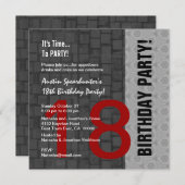 18誕生日赤モダン銀色黒D417 招待状 (正面/裏面)