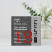 18誕生日赤モダン銀色黒D417 招待状 (スタンド正面)