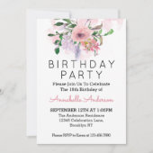 18誕生日赤面ピンクピーチフローラ水彩 招待状 (正面)