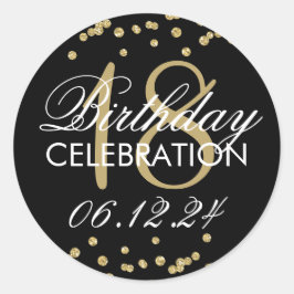 18誕生日金ゴールドフェイクグリッター紙吹雪ブラック ラウンドシール