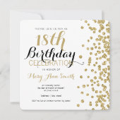 18誕生日金ゴールドフェイクグリッター紙吹雪白 招待状 (正面)