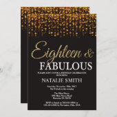 18誕生日18アンドファブラス金ゴールドグリッター 招待状 (正面/裏面)