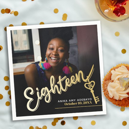 18誕生日18カスタム写真台本金ゴールド スタンダードカクテルナプキン