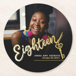 18誕生日18カスタム写真台本金ゴールド ラウンドペーパーコースター