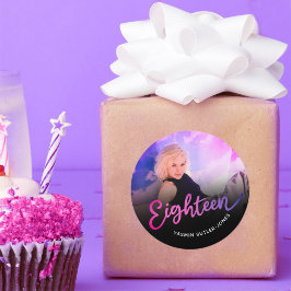 18誕生日18枚フォトパープルピンクブラック ラウンドシール