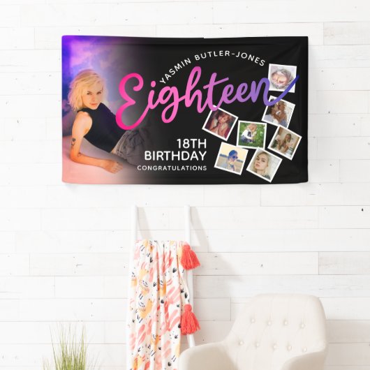 18誕生日18枚フォトパープルピンクブラック 横断幕 (インサイチュ)