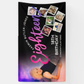 18誕生日18枚フォトパープルピンクブラック 横断幕 (縦)