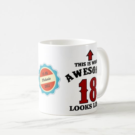 18誕生日18歳赤パーソナライズされた素晴らし コーヒーマグカップ (正面右)