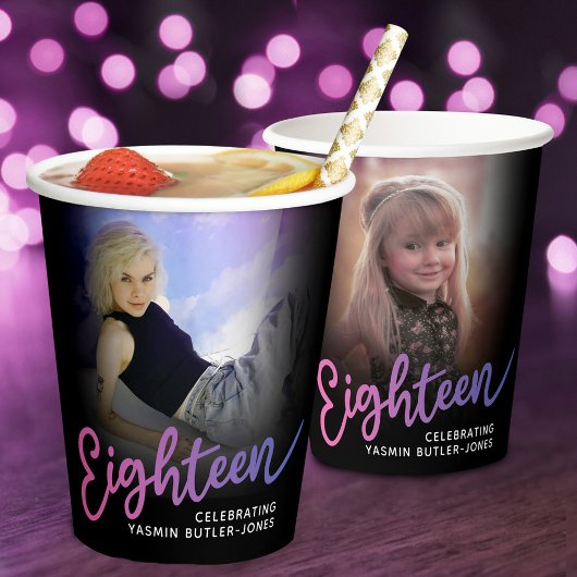 18誕生日18 photo script pink purple 紙コップ