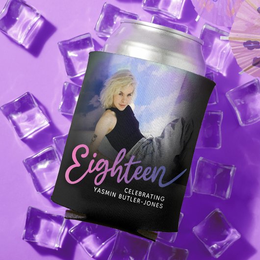 18誕生日18 photo script pink purple 缶クーラー