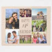 18誕生日7フォトコラージニュートラルベージュ フリースブランケット (正面(横))