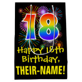 18誕生日:おもしろい花火パターン+虹18 ミディアムペーパーバッグ (裏面)