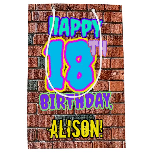 18誕生日:おもしろい、アーバングラフィティインスパイアルック ミディアムペーパーバッグ (正面)