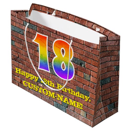 18誕生日:おもしろい、グラフィインスパイアティ・レインボー# 18 ラージペーパーバッグ (裏面アングル)