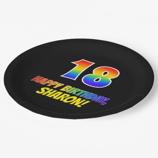 18誕生日:はっきりした,おもしろい,シンプルレインボー18 ペーパープレート (アングル)