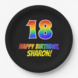 18誕生日:はっきりした,おもしろい,シンプルレインボー18 ペーパープレート