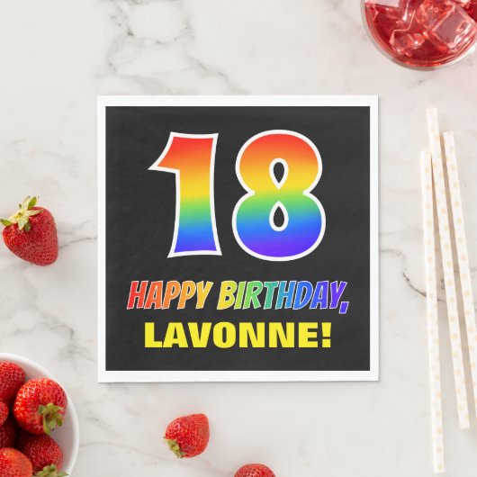 18誕生日:はっきりした,おもしろい,シンプル虹, 18 スタンダードランチョンナプキン (インサイチュ)