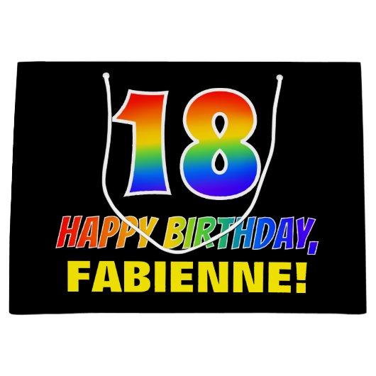 18誕生日:はっきりした,おもしろい,シンプル虹， 18 ラージペーパーバッグ